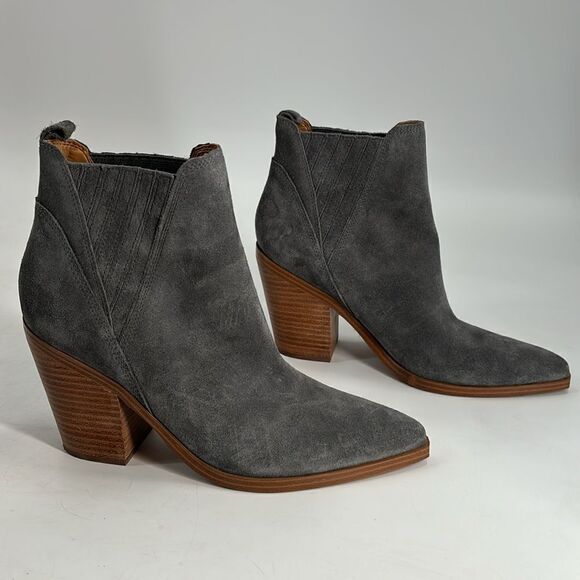 Marc Fisher Gray Suede Pointy Toe Bootie Size 9.5 Cowboy Boots - Picture 10 of 11